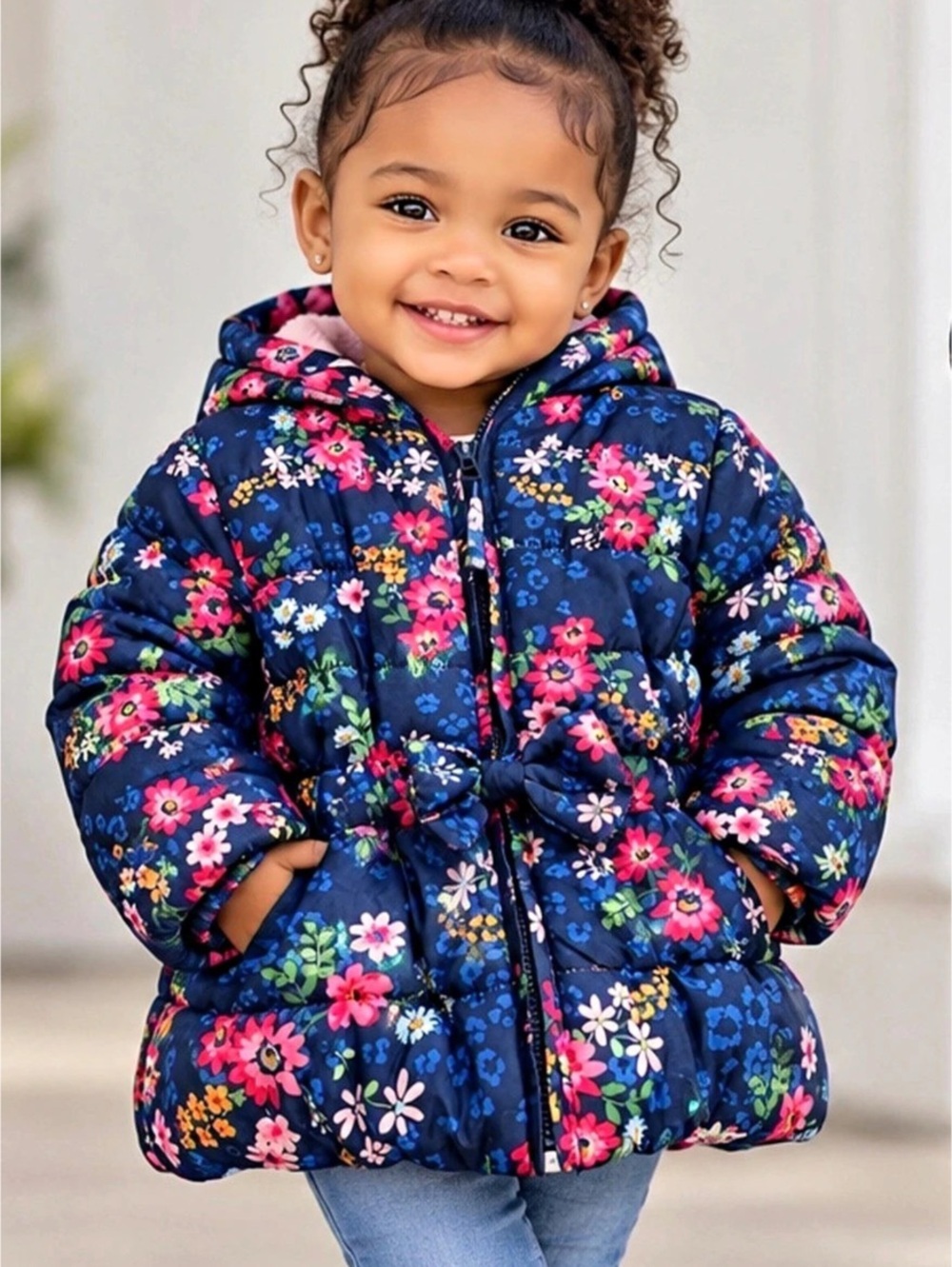 Little Me Girls Floral Puffer Jacket Size 2T Like New